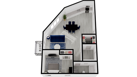 a floor plan of a small apartment with a bedroom and a bathroom